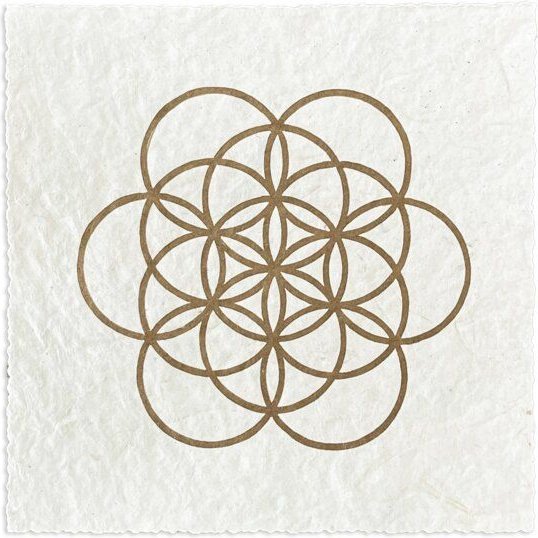 Veskor Cassiopeia FLOWER OF LIFE Heilige Geometrie Linoldruck | 16 × 16 cm | Gold auf Naturweiß