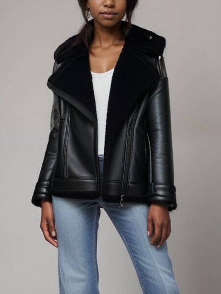 Will's Vegan Shop Übergroße Aviator-Jacke aus recyceltem veganem Shearling Damen