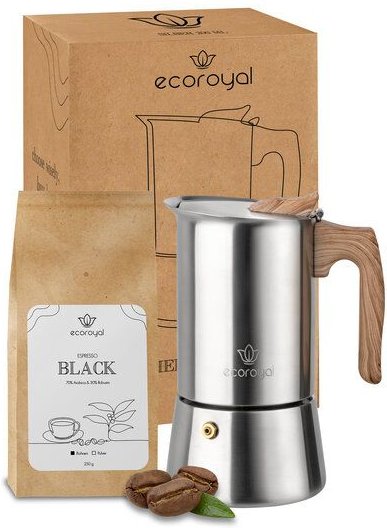 Ecoroyal Espressokocher Set + 250g Espressobohnen Black