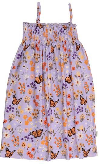 Thumbnail - Kinder Trägerkleid GOTS-zertifiziert aus Bio-Baumwolle mit Blumen-und-Schmetterlings-Muster – Walkiddy