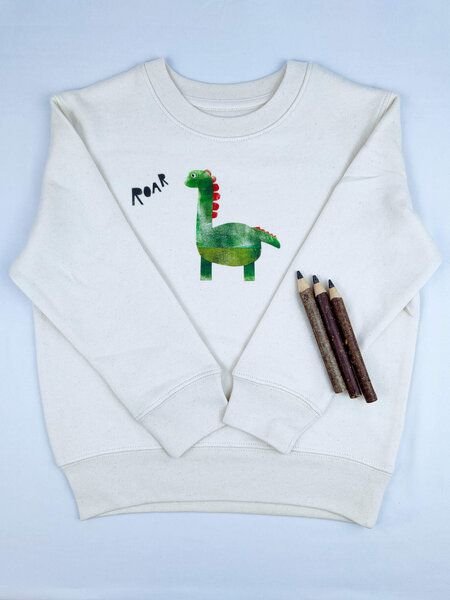 Meladi Kinder Sweater aus Biobaumwolle - Dino auf Natural Raw