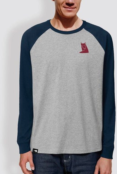 little kiwi Herren Langarm-T-Shirt, "Fuchs", Heather Grey/Burgundy, Heather Grey/Navy