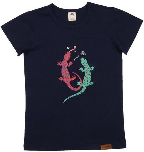 Kinder T-Shirt GOTS zertifiziert, dunkelblau, Salamander-Print, Bio-Baumwolle, weich – Walkiddy