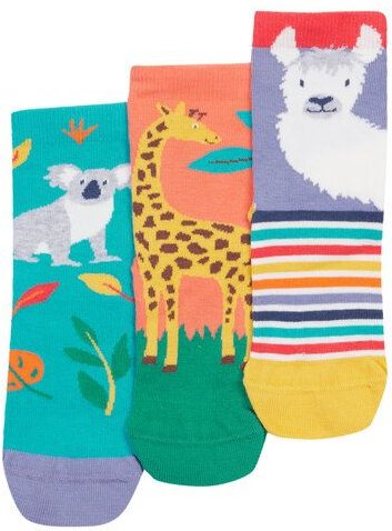 Frugi Kindersocken in Dreierpack mit Koala, Giraffe und Lama