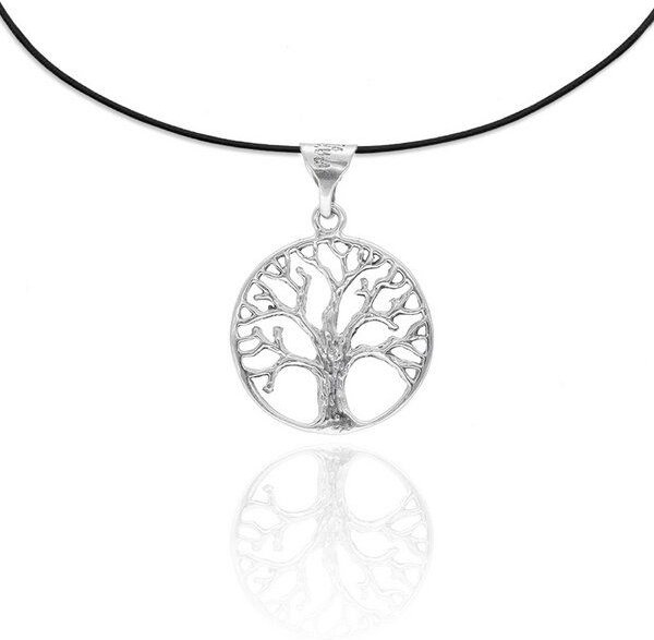 pakilia Fair-Trade Silber Anhänger "Lebensbaum" mit Silber- od. Kautschukkette
