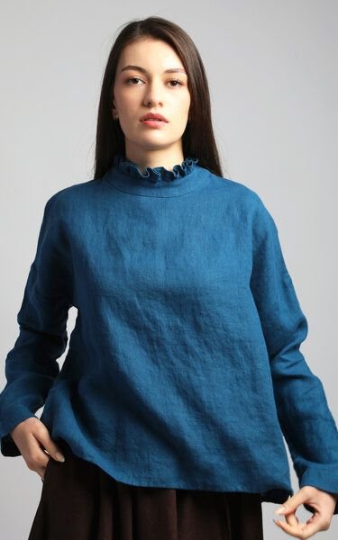 KNOTIUM JOAN Leinenbluse mit Rüschenkragen