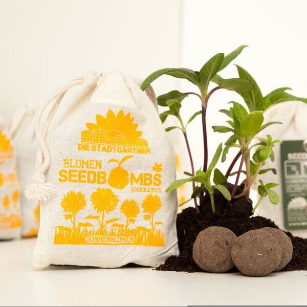 Die Stadtgärtner 8 Seedbombs "Sonnenblumen" im Mini-Jutebeutel