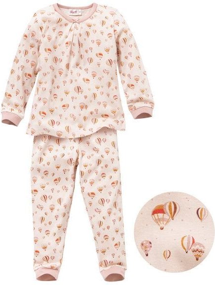 People Wear Organic Pyjama "Heißluftballon", Langarm-Schlafanzug, rosa/bedruckt, 100% Baumwolle (Bio)