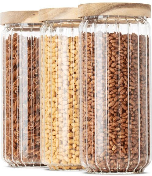 Thumbnail - Econovo Vorratsgläser mit Holzdecke | 1000ml (Set 3-tlg.) | Kollektion Gemustert