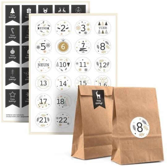 Fines Papeterie Adventskalender mit Tüten und Zahlen * zum selbst befüllen * Adventskalender Tüten