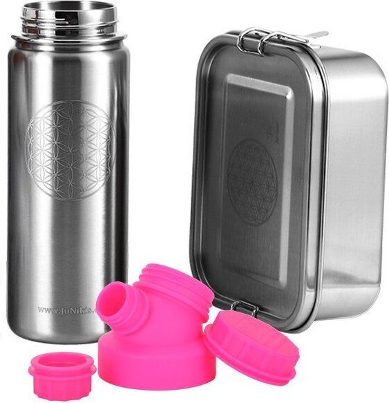 JN JuNiki's Set "Blume des Lebens": Lunchbox + 550ml isolierte Edelstahltrinkflasche
