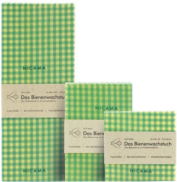 NICAMA Bienenwachstücher 3er Set (M + L + XXL)