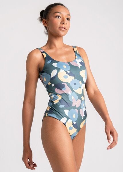 boochen Badeanzug Langeoog - wendbar mit Green Flower Print