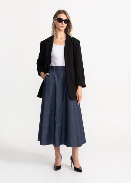 De IONESCU Langer A-Linienrock aus Denim mit Kontrastnähten