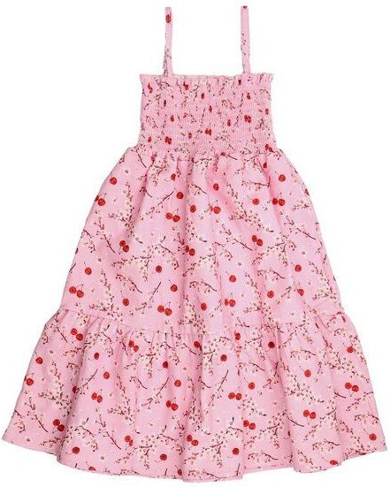 Kinder Trägerkleid GOTS zertifiziert, Bio-Baumwolle, rosa, Kirsch-Blütenmuster, leicht & bequem – Walkiddy