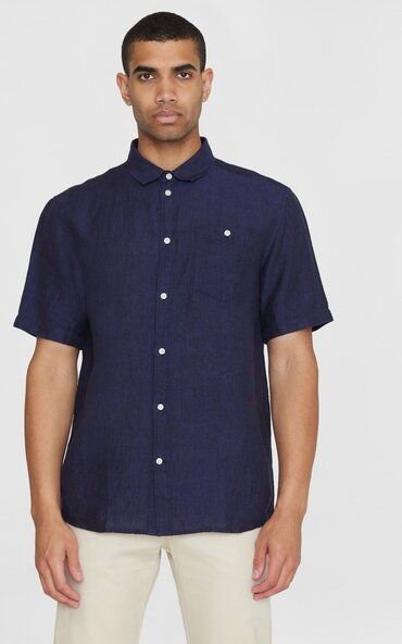 KnowledgeCotton Apparel Regular Leinen-Shirt mit kurzen Ärmeln Hemd - GOTS/Vegan