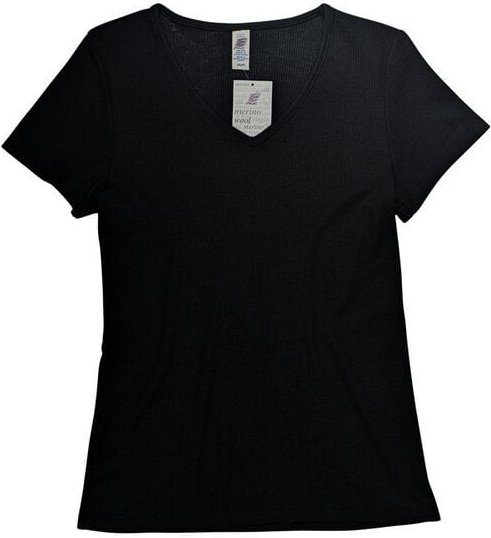 Engel natur Kurzarm Ripp Shirt mit V-Ausschnitt Wolle Seide