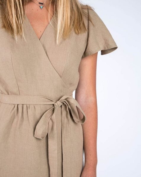 Aatise 100% Leinen-Wickelkleid mit Schmetterlingsärmeln Zargot