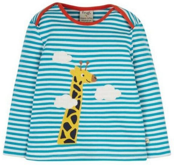 Frugi Langarm-Shirt Giraffe camper blue gestreift Bobby Applique Top Giraffe