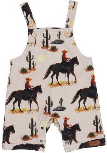 Baby Latzstrampler GOTS zertifiziert, beige, „The Cowboy“ Allover, ärmellos, Bio-Baumwolle, weich – Walkiddy