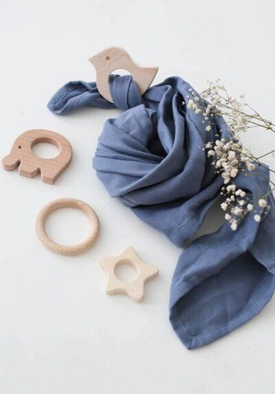 Schnuffeltuch Musselin Holz *Greifling* 10 Farben | Bio Baumwolle | NoniKids Berlin