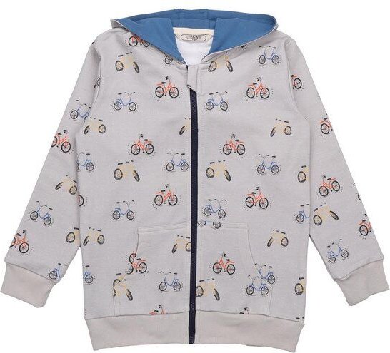 Cotokids Kinder Sweatjacke GOTS zertifiziert, Bio-Baumwolle, grau, Fahrrad-Muster, Kapuze, Reißverschluss – Walkiddy