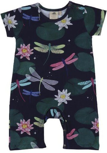 Walkiddy Strampler kurz Arm Dunkelblau - Nachhaltige Kinderkleidung mit bunten Libellen – GOTS zertifiziert