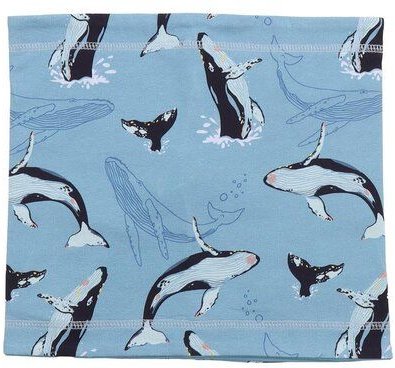 Kinder Loop-Schal GOTS zertifiziert, Bio-Baumwolle, hellblau, Wal-Muster „Jumping Whales“, weich – Walkiddy
