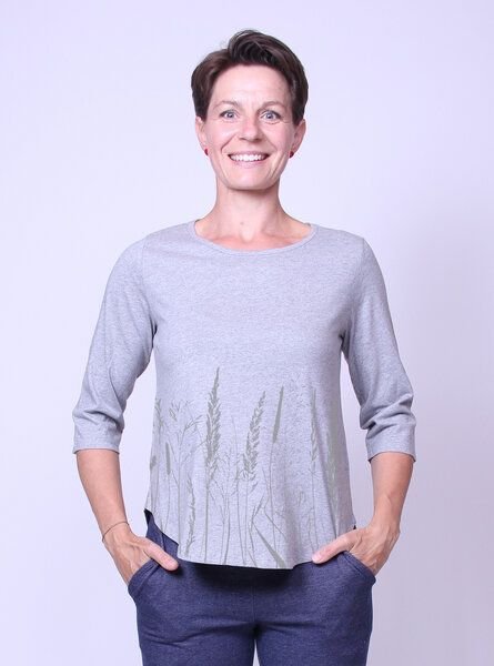 Peaces.bio - handbedruckte Biomode Bio-Damen-3/4 Arm Shirt- Gräservielfalt