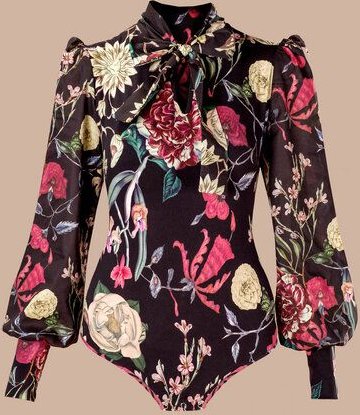 Atelier SNOW Eleganter Body mit Schleifenkragen und Puffärmeln