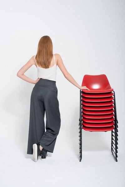 Yuna Miray Weit geschnittene Stoffhose mit hoher Taille und Bindegürtel "Paperbag" schwarz und anthrazit