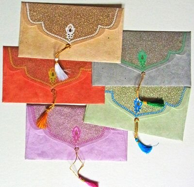 BAGHI Kuverts Set aus handgeschöpftem Seidelbastpapier/Set mit 5 Stück