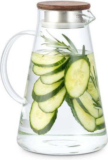 Econovo Glaskaraffe mit Holzdeckel 1,5L & 2L