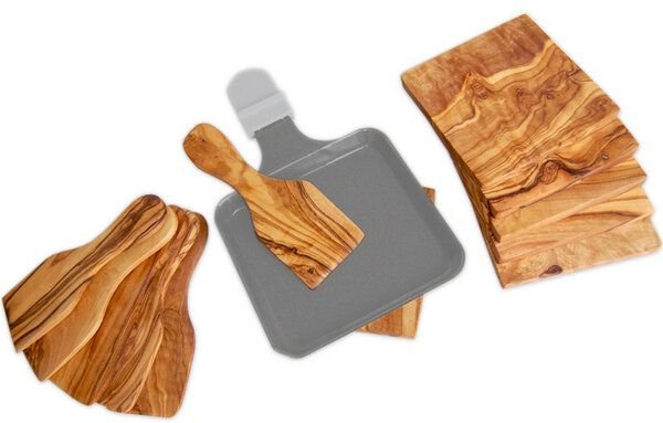 Olivenholz erleben 6er Set Raclette-Schieber inkl. 6 Untersetzer