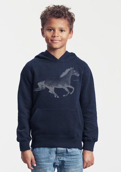Peaces.bio - handbedruckte Biomode Bio-Kinder-Kapuzen-Sweatshirt "Horsepower"