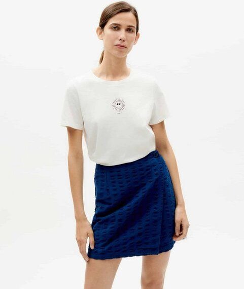 thinking mu Blue seersucker Milena skirt