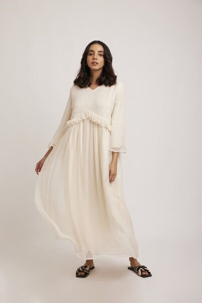ÏMAIMA Elya Chiffon Maxikleid aus Bio-Baumwolle mit Rüschen