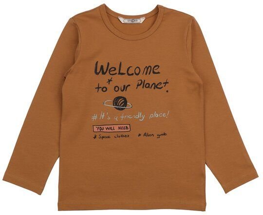 Cotokids Kinder Langarmshirt GOTS-zertifiziert aus Bio-Baumwolle, Weltraum-Motiv, braun – Walkiddy, weich, hautfreundlic...