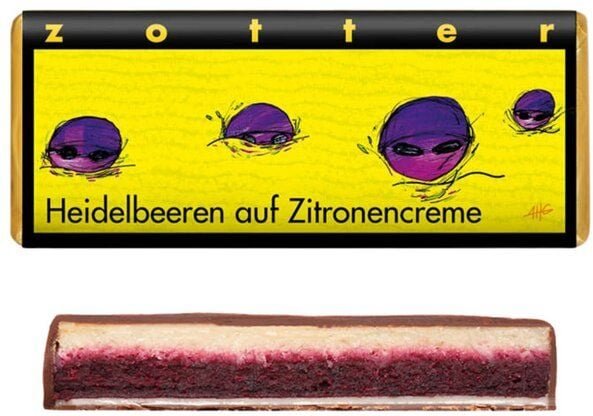 Zotter Handgeschöpfte Schokolade Heidelbeeren auf Zitronencreme, 70 g