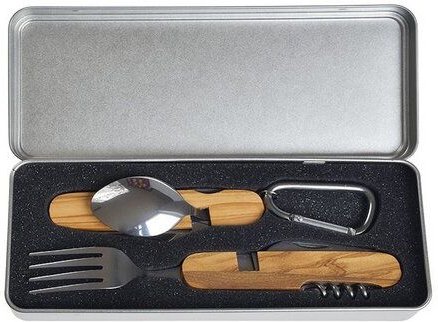 Cameleon Pack Praktisches Natur Camping Besteck *8 in 1* Edelstahl + Hochwertiges Olivenholz * Mit Geschenkbox * Outdoor...