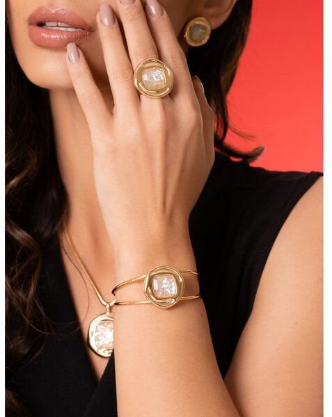 Purplee Store Ring – Naturstein & organische Form / 18K goldplattiert (mehrschichtig)