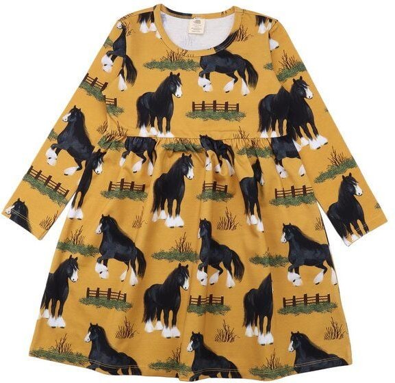 Langarmkleid Bio-Baumwolle Shire Horses Gelb Walkiddy - Nachhaltig & Umweltfreundlich für Babys & Kinder
