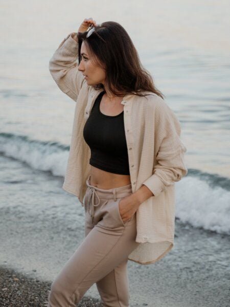 Thumbnail - Hutch&Putch Musselin Oversize Bluse - Klassische Bluse - Langarmbluse aus 100% Bio-Baumwolle