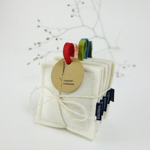 matilda k. manufaktur 5 Duftkissen aus Wollfilz und Leder mit Lavendel gefüllt 'smilla'