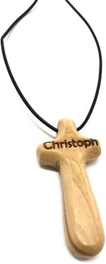 Olivenholz erleben Anhänger Kreuz aus Olivenholz am Lederband