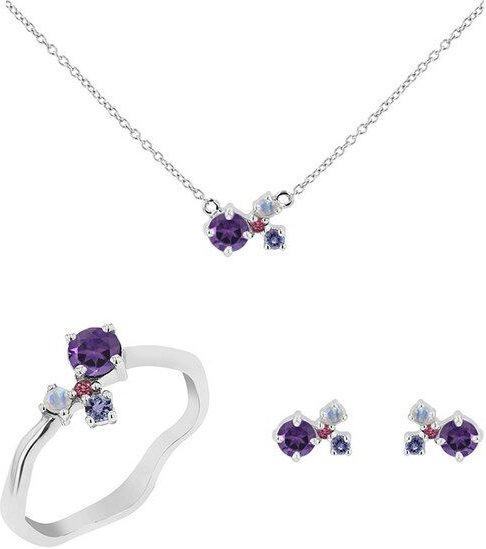 Thumbnail - Eppi Cluster Schmuckset mit Amethysten und Edelsteinen Halli