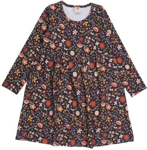 Kinder Kleid Bio-Baumwolle GOTS "Fancy Flowers" grau – veganes, fair produziertes Walkiddy Blumenkleid, weich und anschm...