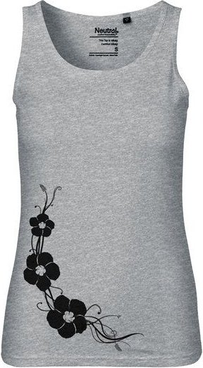 HANDGEDRUCKT Frauen Tank Top "Hibisken" aus 100% Bio Baumwolle (kbA)