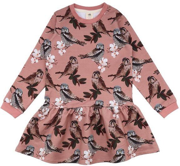 Kinder Langarmkleid GOTS-zertifiziert aus Bio-Baumwolle, rosa mit Eulenmotiv – Walkiddy, weicher Jersey, alltagstauglich...