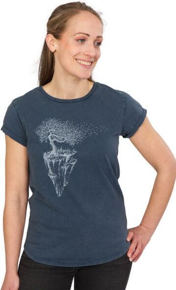 Life-Tree Shirt aus Biobaumwolle Fairwear für Damen "Maple Island" in Washed Green/Washed Blue/Washed Red
